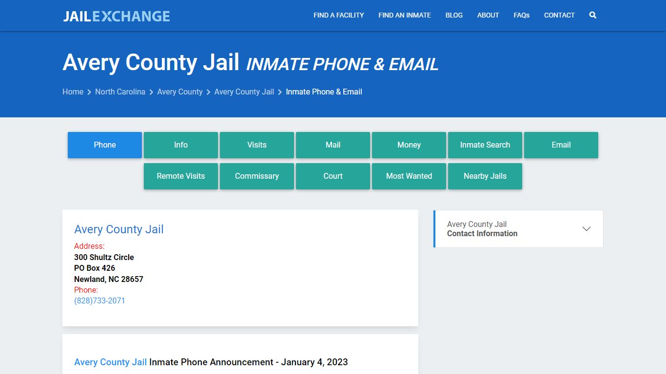 Avery County Jail Inmate Phone & Email - Jail Exchange